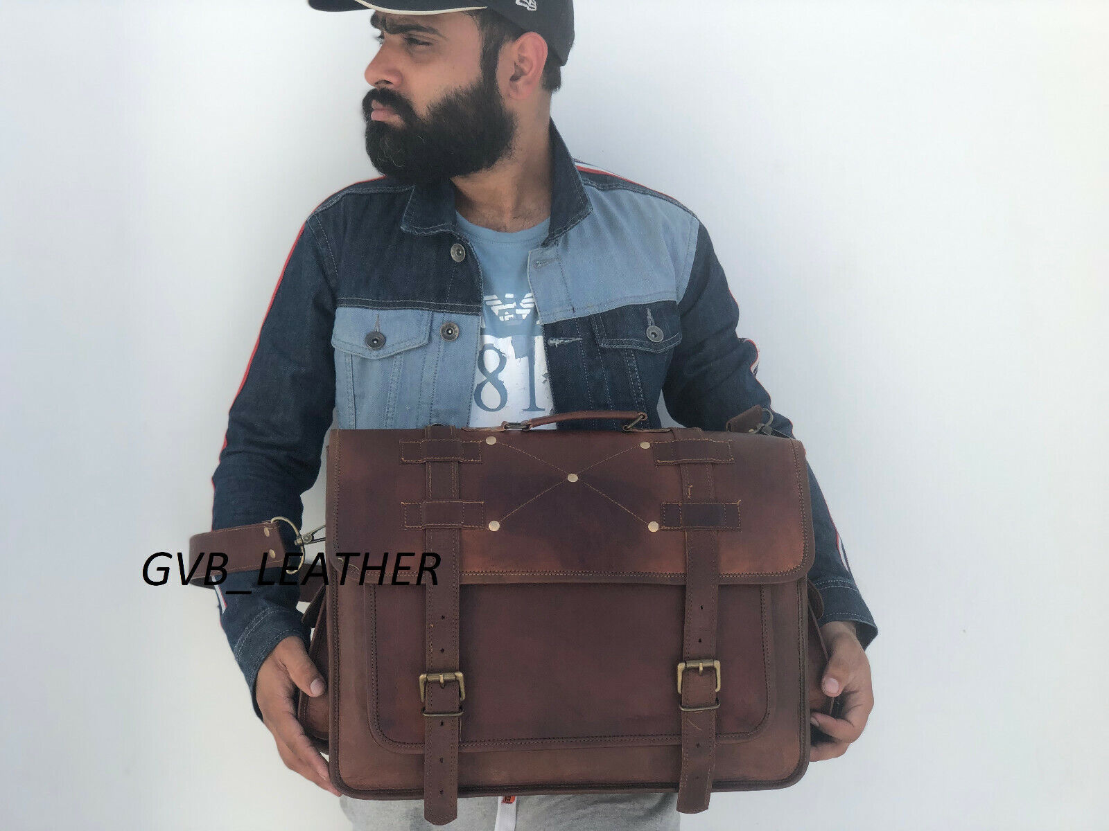 Men Vintage Briefcase Satchel Flap Design Leather Laptop Messenger Bag Shoulder 24Hr Smart