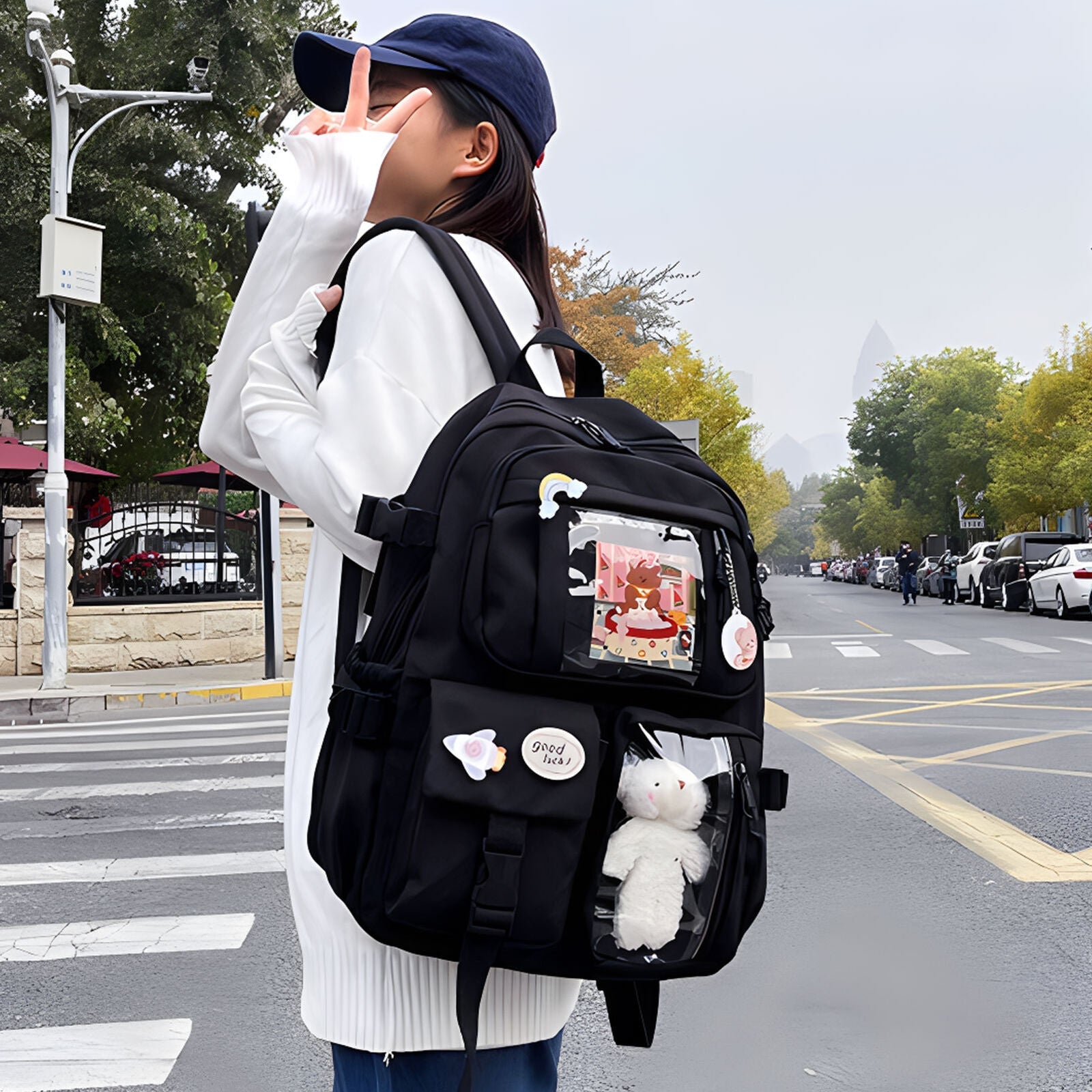 Teens School Backpack Kawaii Cute Bear College Travel Casual Bag for Girls Women 24Hr Smart