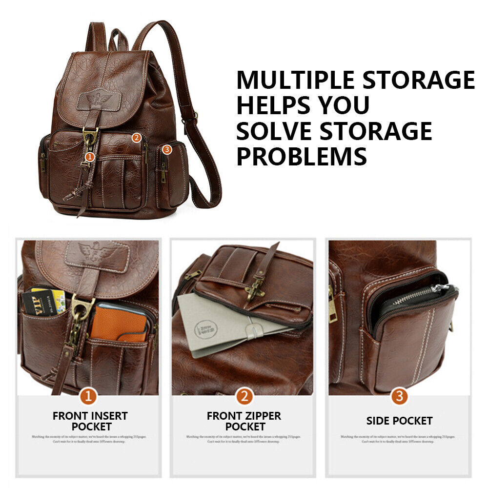 Premium PU Leather Backpack Women Vitange Satchel Rucksack Travel Shoulder Bag 24Hr Smart