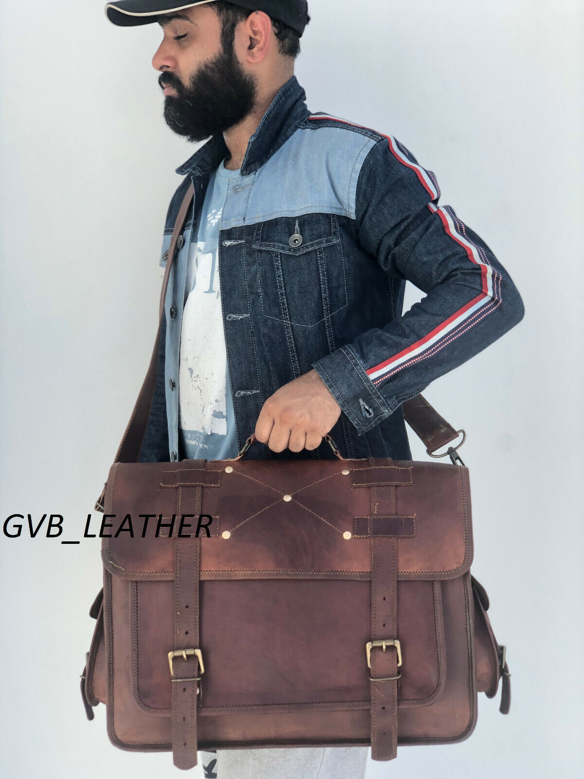 Men Vintage Briefcase Satchel Flap Design Leather Laptop Messenger Bag Shoulder 24Hr Smart