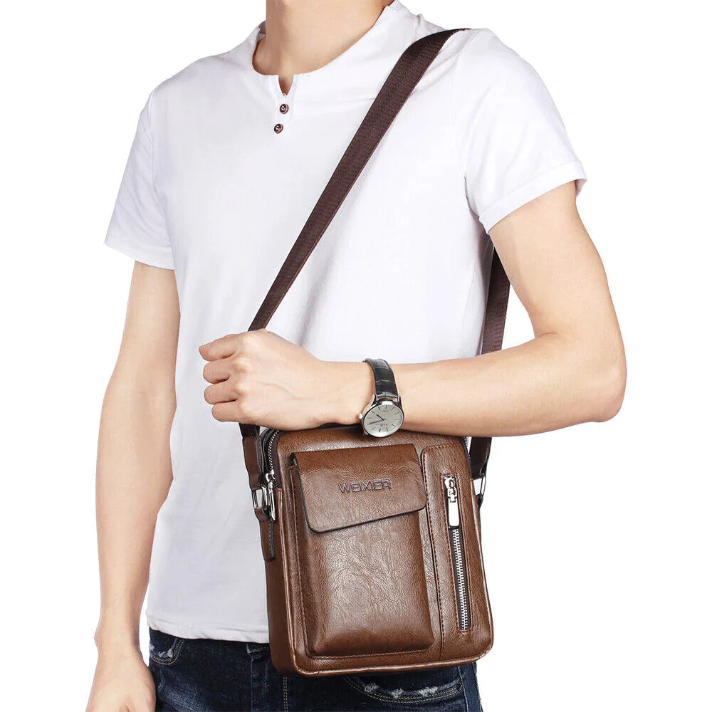 Men's PU Leather Messenger Bag Waterproof Handbag Cross Body Tote Shoulder Satchel 24Hr Smart