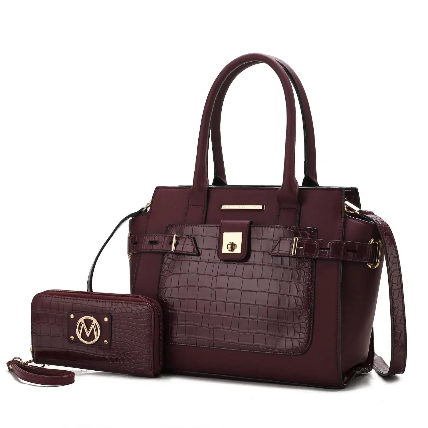 MKF Collection Isla Crocodile Embossed Vegan Leather Womens Satchel Bag by Mia K with wallet -2 pieces 24Hr Smart