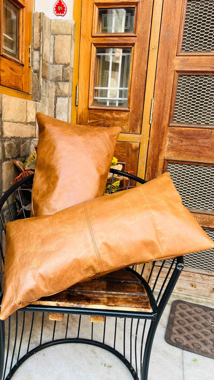 Real Big Leather Throw Pillow Covers, Set of 2 Brown Modern Couch Cushion covers 24Hr Smart