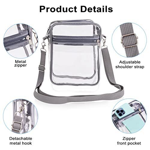 HOSTK Clear Crossbody Bag Stadium Approved Transparent Messenger Shoulder 24Hr Smart