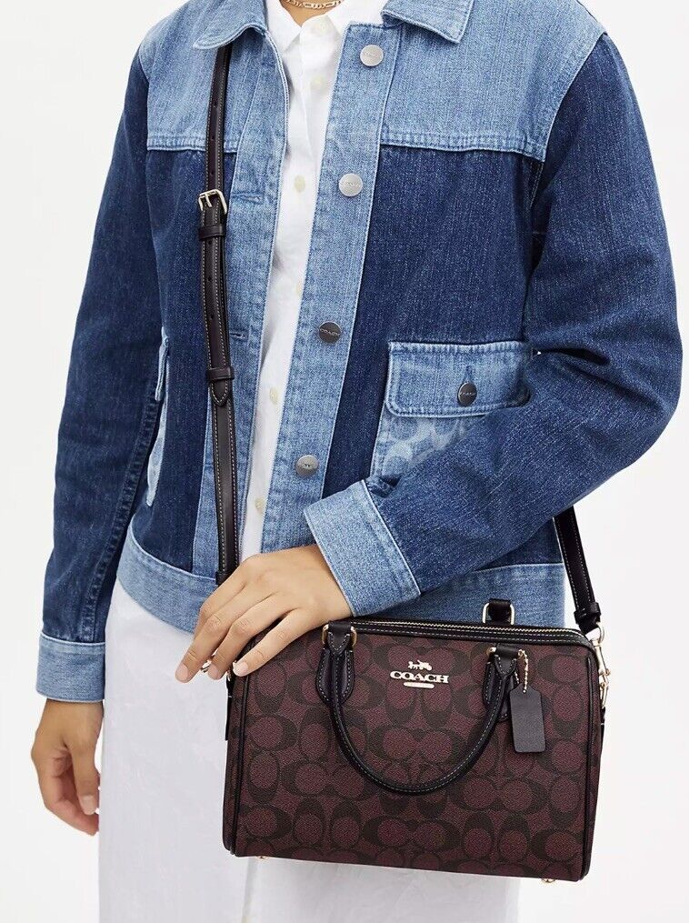 COACH CH280 Rowan Satchel Bag Signature Canvas & Leather Crossbody Oxblood Multi 24Hr Smart