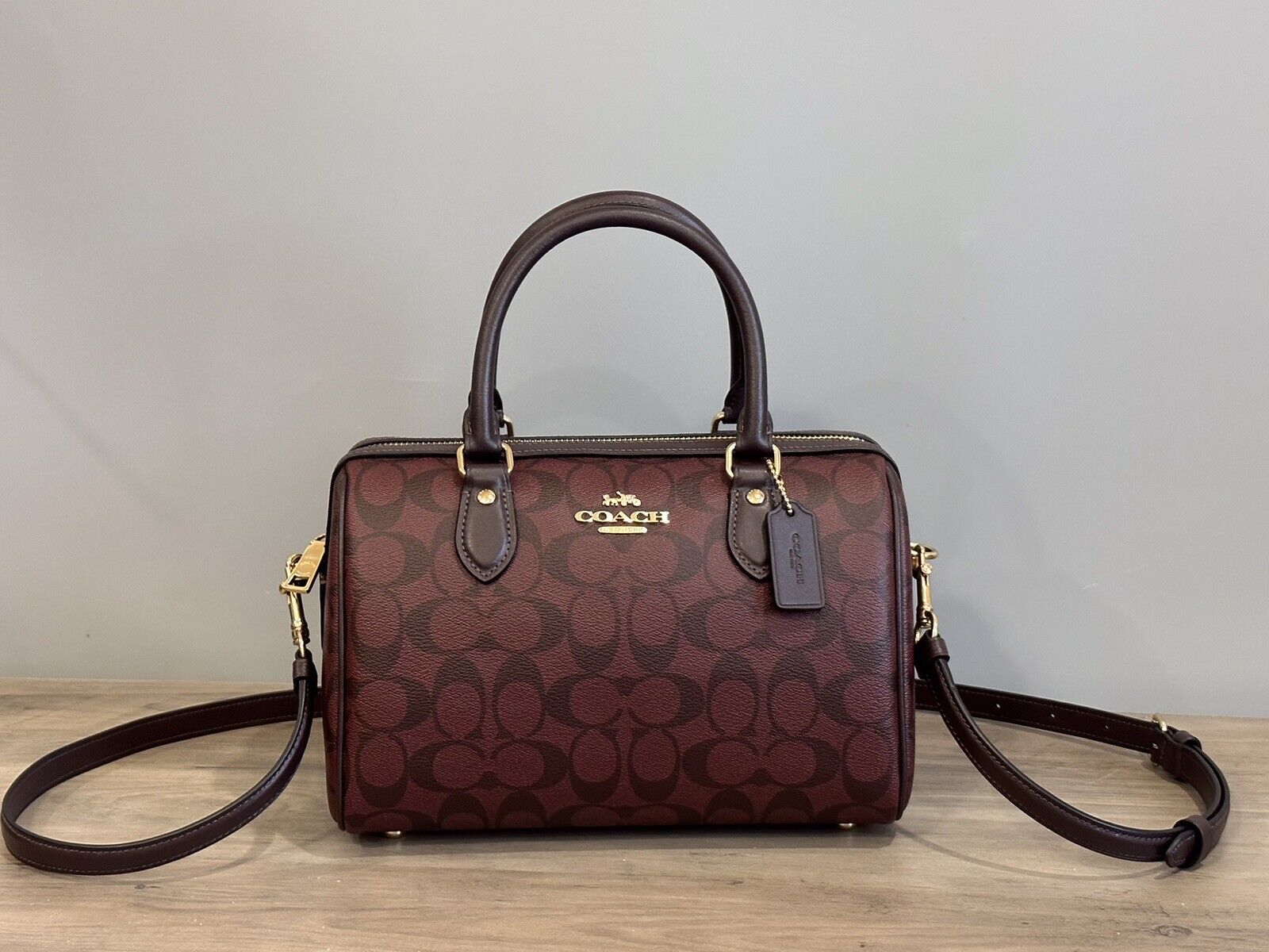 COACH CH280 Rowan Satchel Bag Signature Canvas & Leather Crossbody Oxblood Multi 24Hr Smart