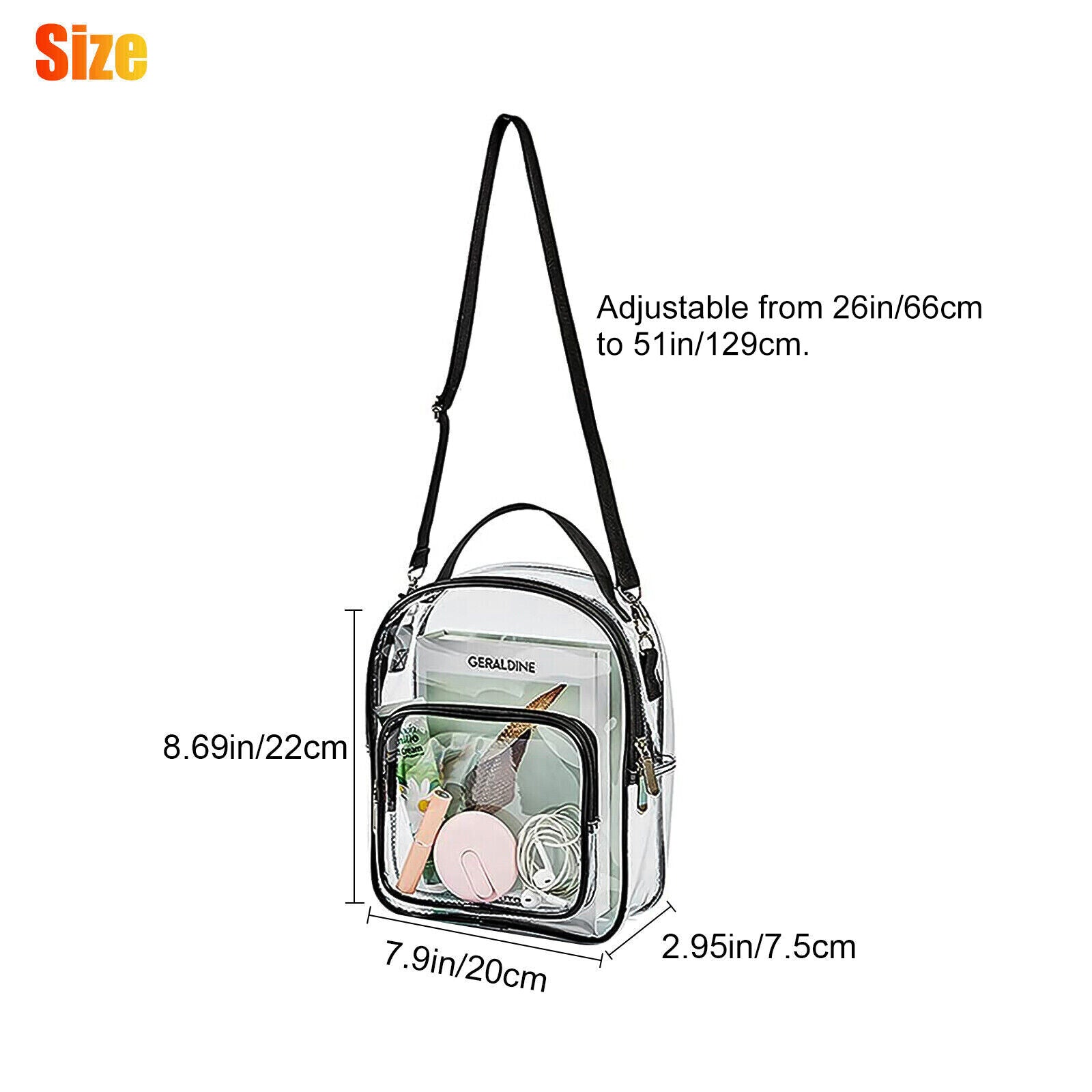 Clear PVC Tote Crossbody Bag Women Transparent Purse Stadium Shoulder Handbag 24Hr Smart
