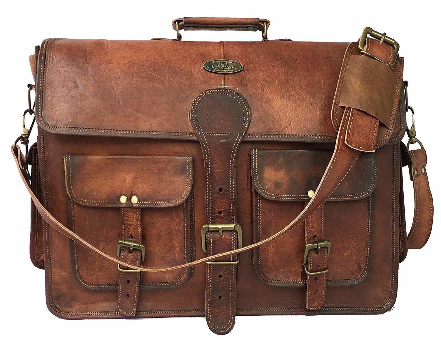 Handmade Men's Genuine Leather Vintage Laptop Messenger Briefcase Bag Satchel 24Hr Smart