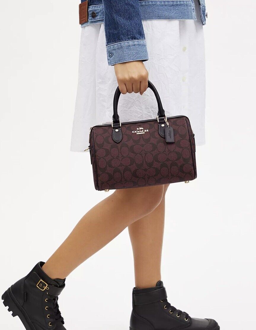 COACH CH280 Rowan Satchel Bag Signature Canvas & Leather Crossbody Oxblood Multi 24Hr Smart