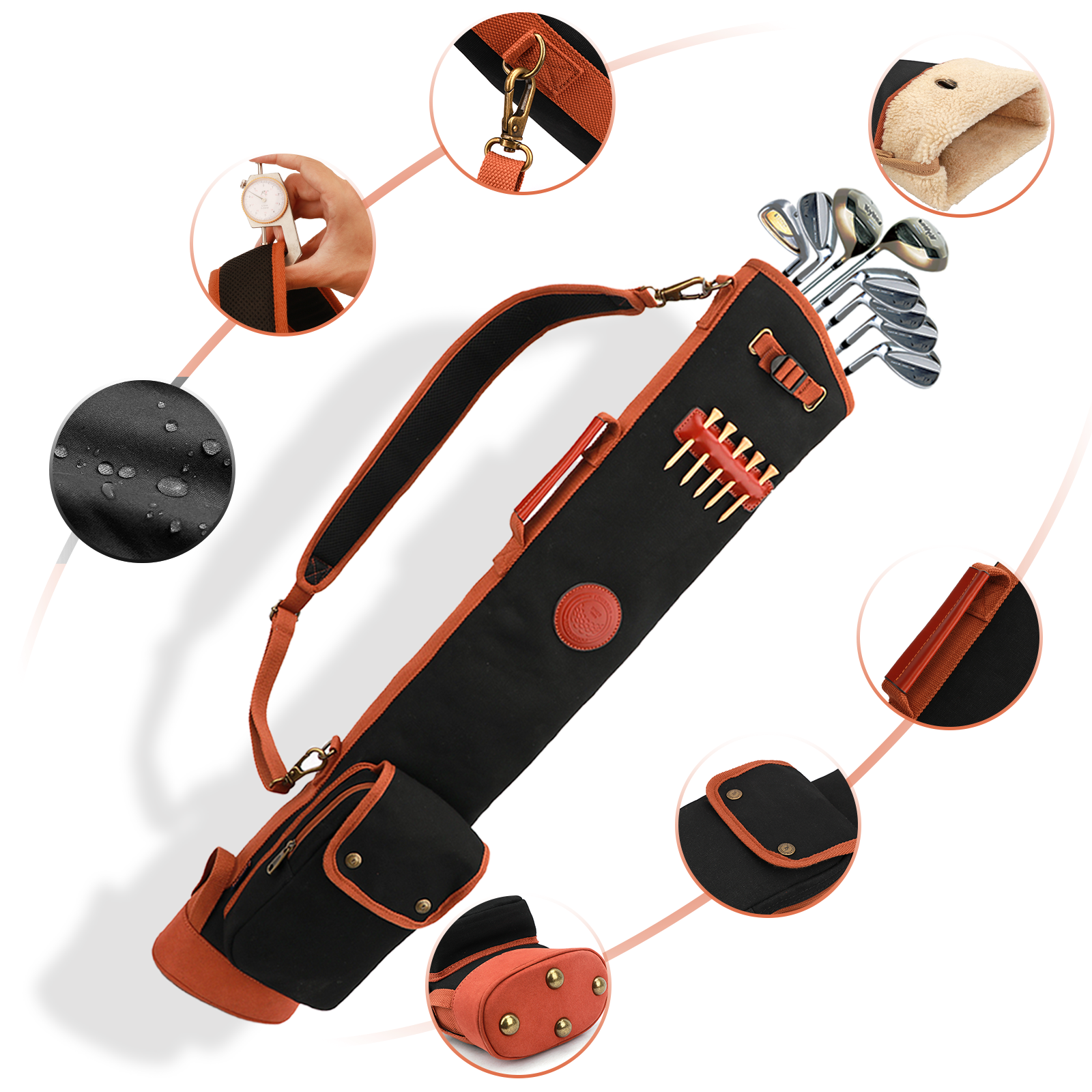 TOURBON Vintage Golf Bag Canvas & Leather Sunday Golf Carry Bag Shoulder Strap 24Hr Smart