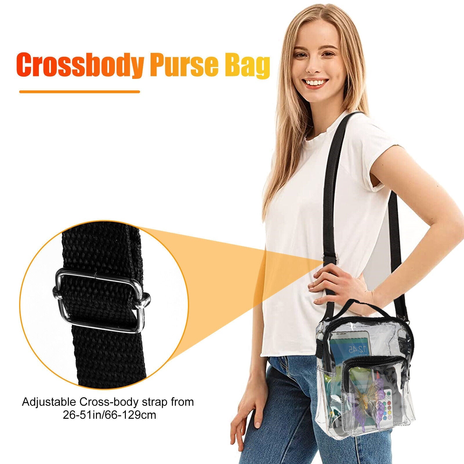 Clear PVC Tote Crossbody Bag Women Transparent Purse Stadium Shoulder Handbag 24Hr Smart