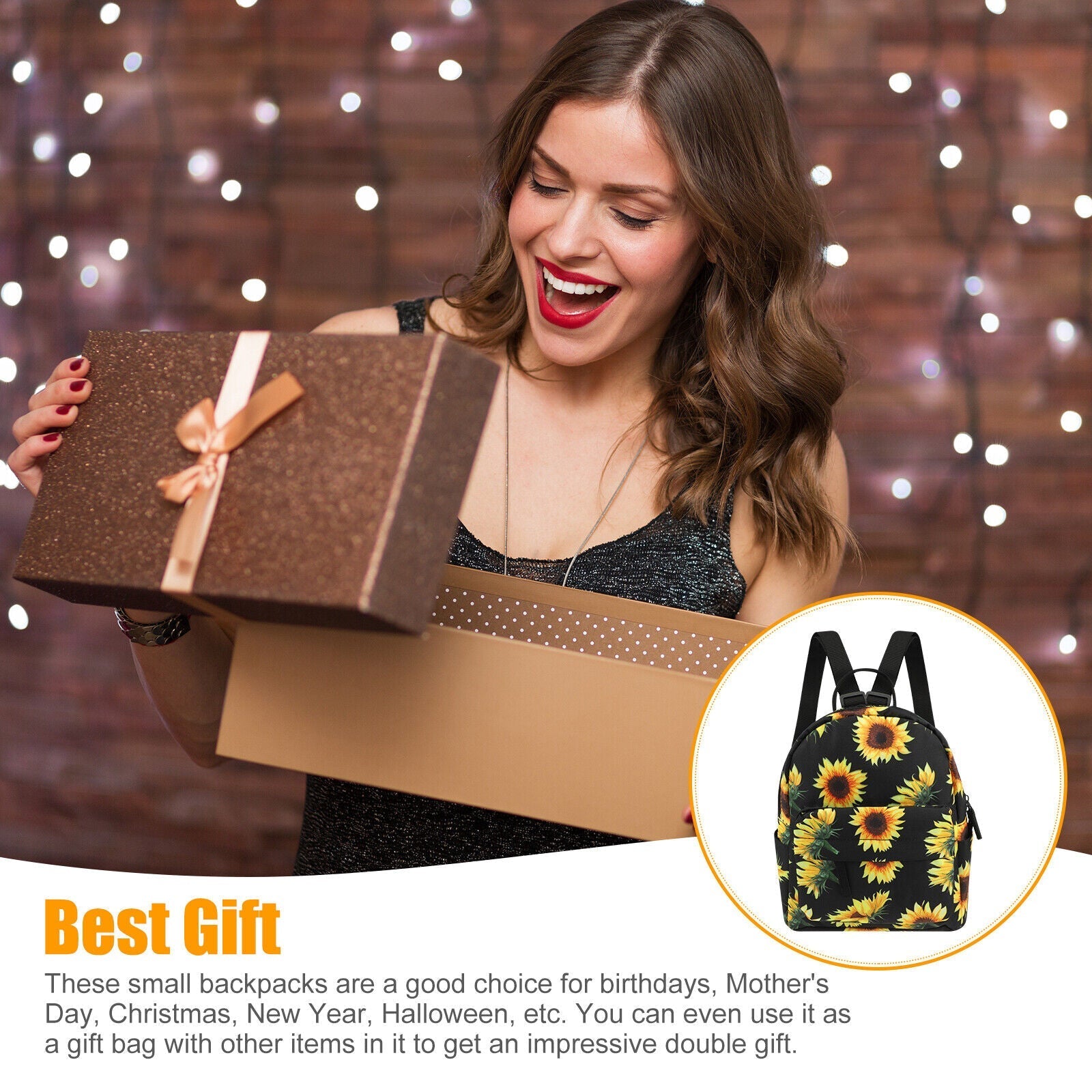 Waterproof Sunflower Backpack Women Purse Shoulder Rucksack Travel Bag Handbag 24Hr Smart