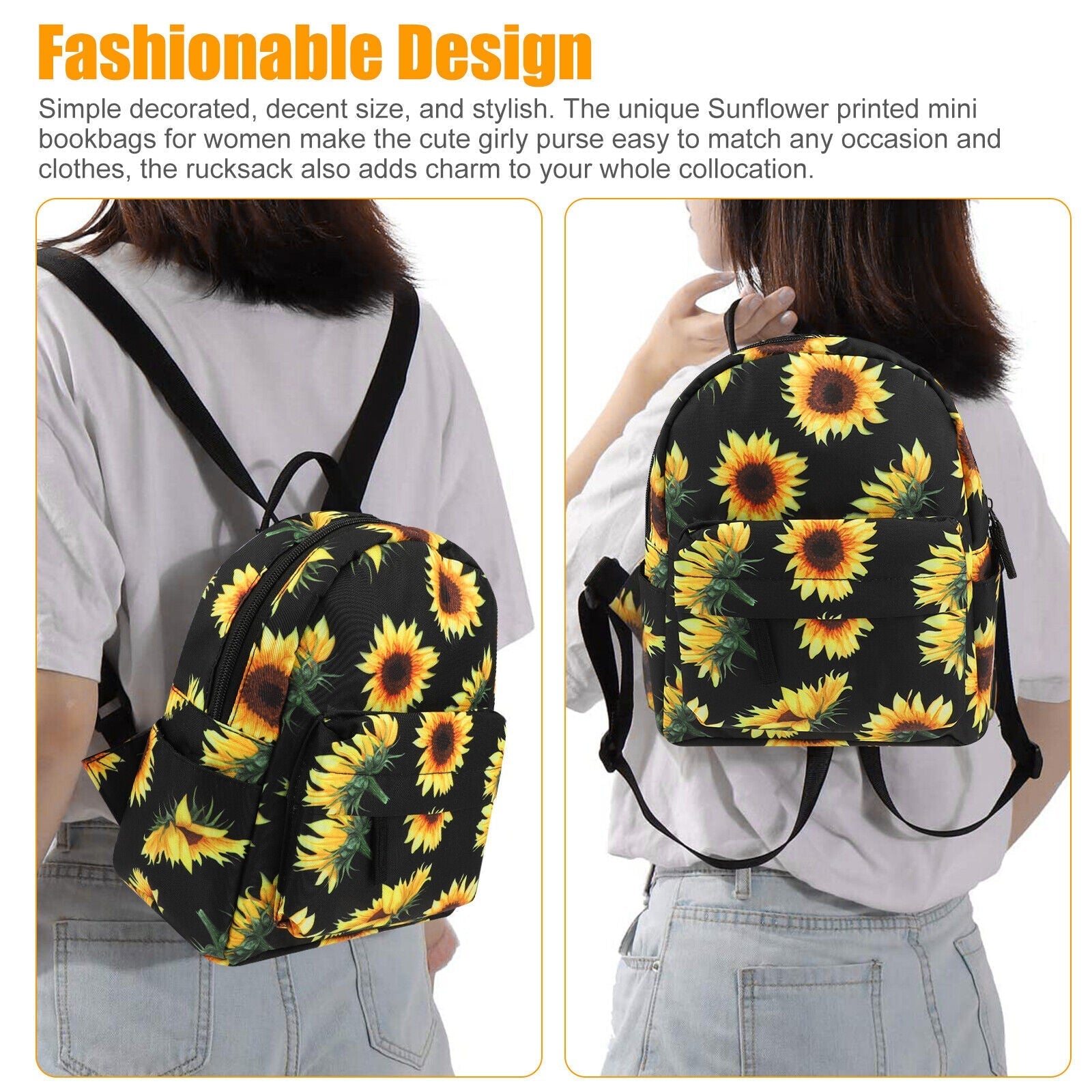 Waterproof Sunflower Backpack Women Purse Shoulder Rucksack Travel Bag Handbag 24Hr Smart