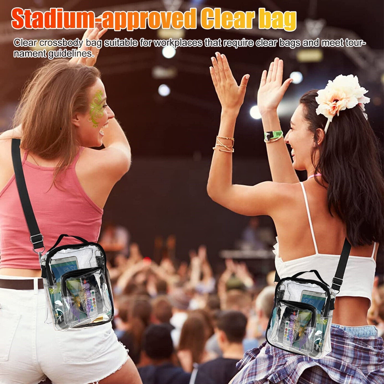 Clear PVC Tote Crossbody Bag Women Transparent Purse Stadium Shoulder Handbag 24Hr Smart